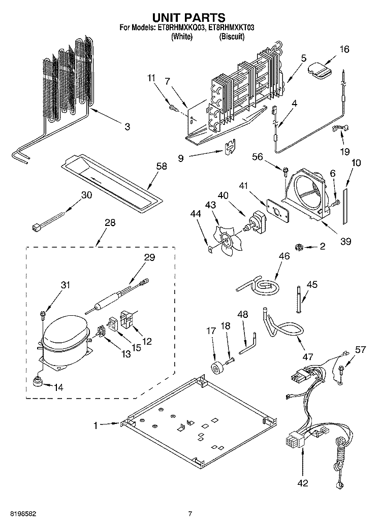 UNIT PARTS Diagram and Parts List for ET8RHMXKT03  Whirlpool Refrigerator