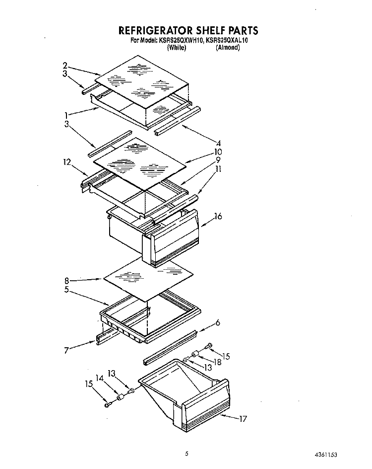 REFRIGERATOR SHELF Diagram and Parts List for KSRS25QXAL10  KitchenAid Refrigerator