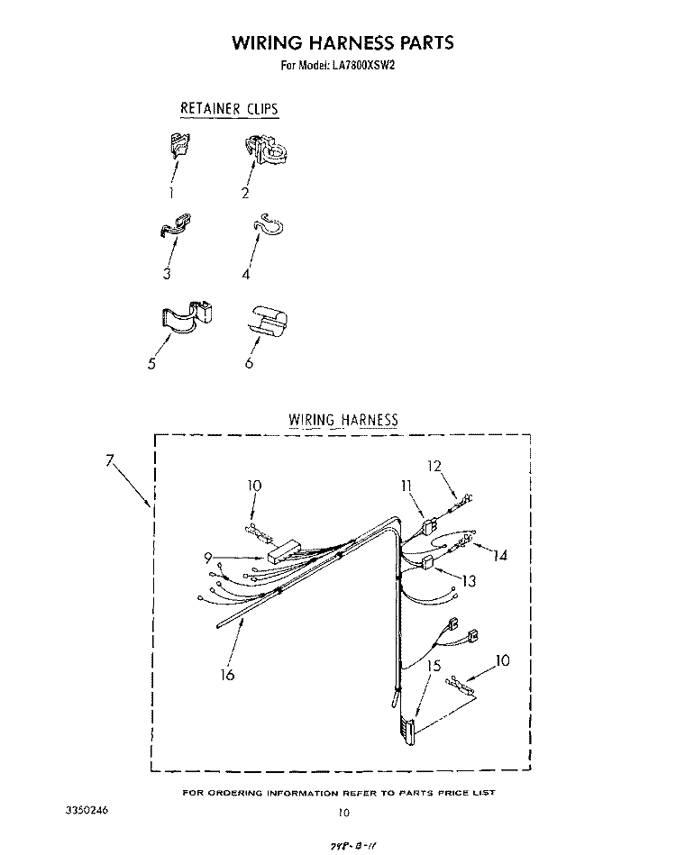 WIRING HARNESS Diagram and Parts List for LA7800XSW2  Whirlpool Washer