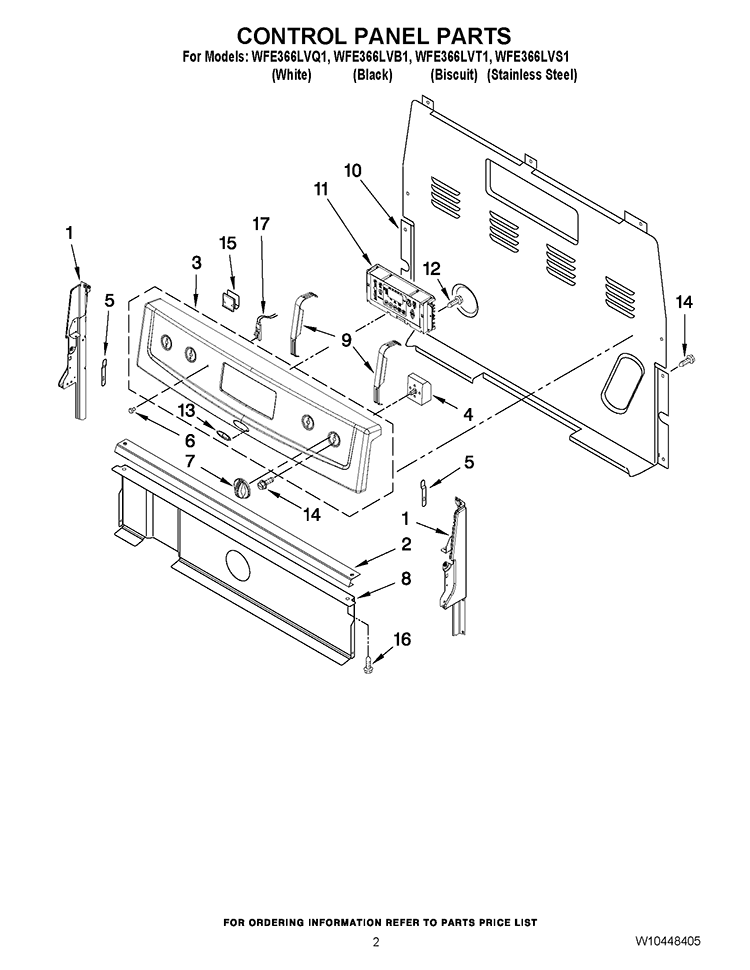 CONTROL PANEL PARTS Diagram and Parts List for WFE366LVQ1  Whirlpool Range