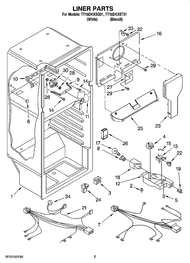 LINER PARTS Diagram and Parts List for TT16DKXSQ01  Estate Refrigerator