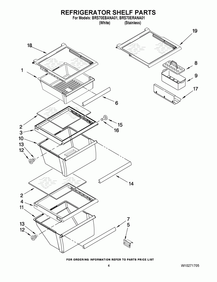 REFRIGERATOR SHELF PARTS Diagram and Parts List for BRS70EBANA01  Whirlpool Refrigerator