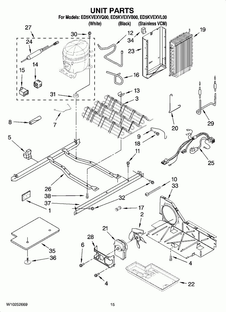 UNIT PARTS Diagram and Parts List for ED5KVEXVQ00  Whirlpool Refrigerator