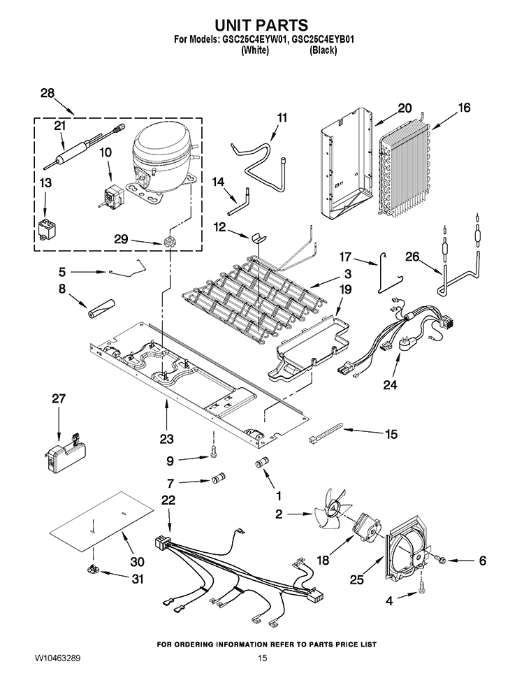 UNIT PARTS Diagram and Parts List for GSC25C4EYB01  Whirlpool Refrigerator