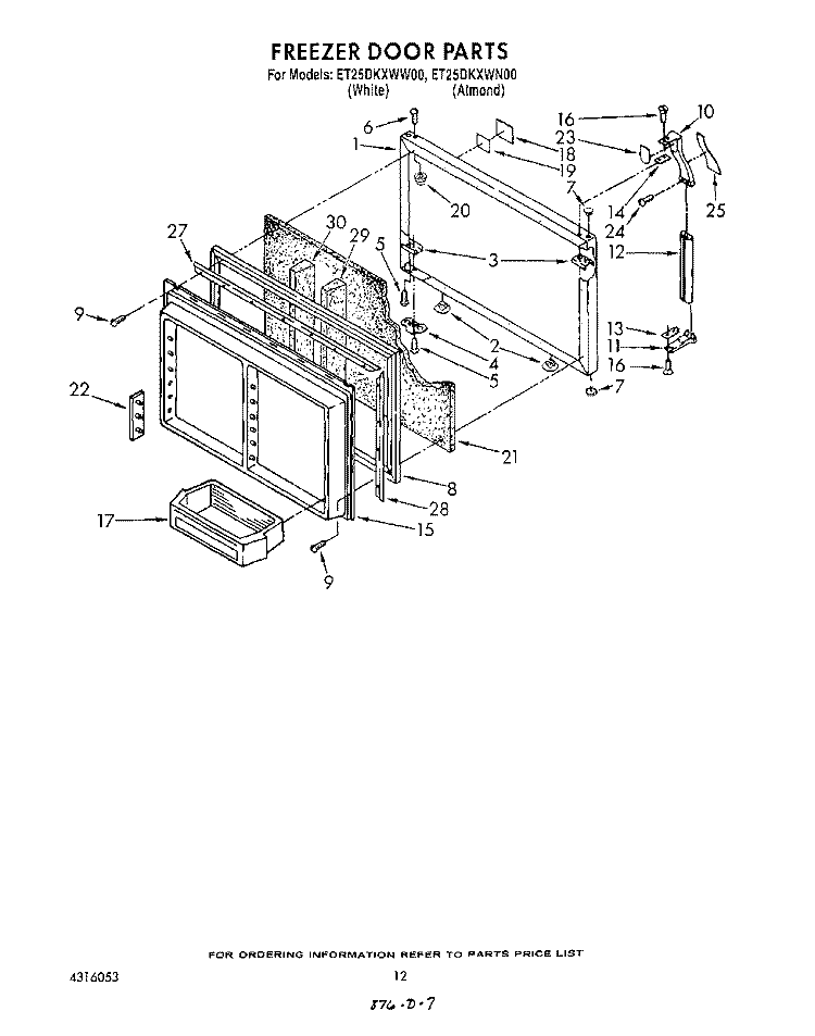 FREEZER DOOR Diagram and Parts List for ET25DKXWW00  Whirlpool Refrigerator