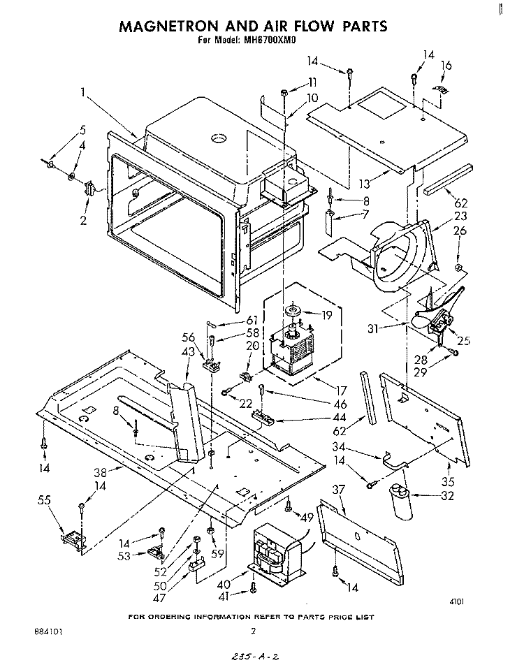MAGNETRON AND AIR FLOW , LIT/OPTIONAL Diagram and Parts List for MH6700XM0  Whirlpool Microwave