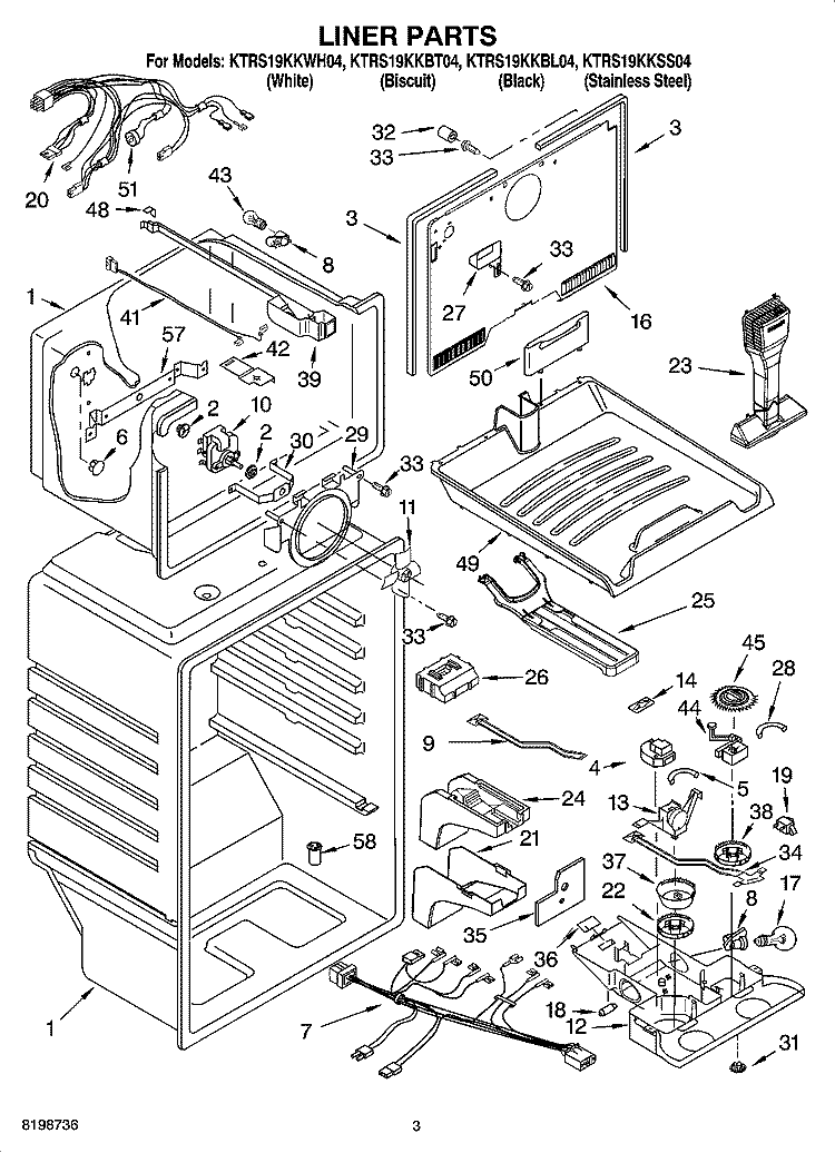 LINER PARTS Diagram and Parts List for KTRS19KKBL04  KitchenAid Refrigerator