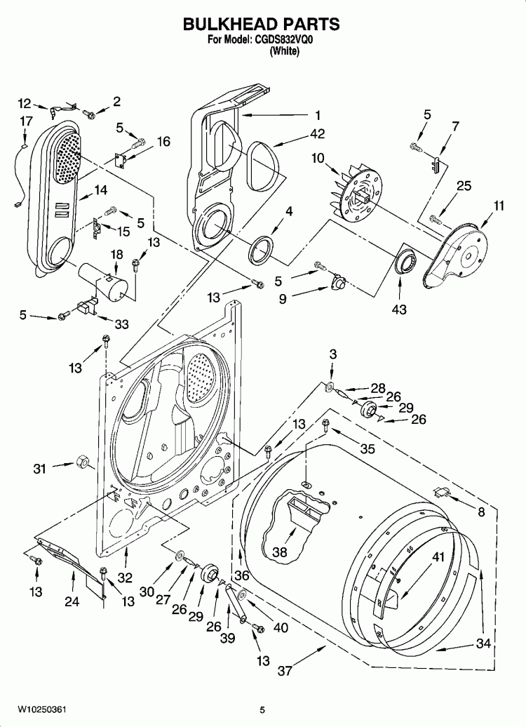 BULKHEAD PARTS Diagram and Parts List for CGDS832VQ0  Crosley Dryer
