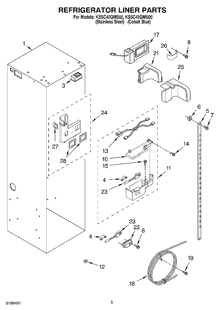 REFRIGERATOR LINER PARTS Diagram and Parts List for KSSC42QMS00  KitchenAid Refrigerator