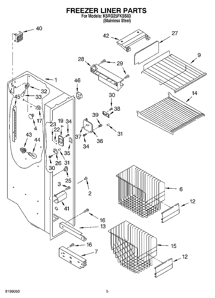 FREEZER LINER Diagram and Parts List for KSRG25FKSS03  KitchenAid Refrigerator
