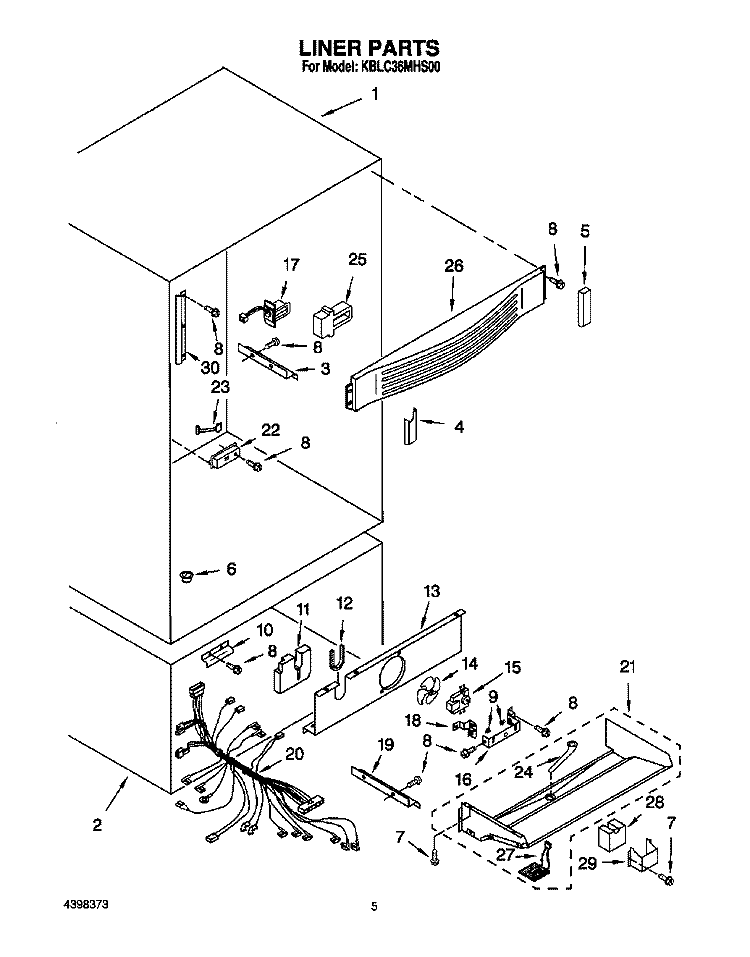 LINER Diagram and Parts List for KBLC36MHS00  KitchenAid Refrigerator