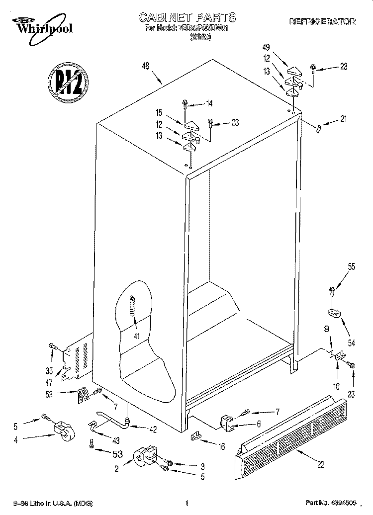 CABINET Diagram and Parts List for 7ED25PQXDW01  Whirlpool Refrigerator