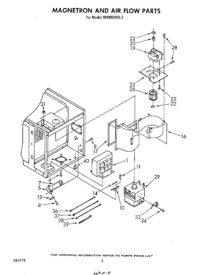 MAGNETRON AND AIRFLOW Diagram and Parts List for MW8900XS2  Whirlpool Microwave