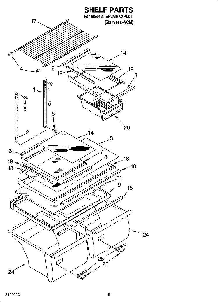 SHELF PARTS, OPTIONAL PARTS Diagram and Parts List for ER2MHKXPL01  Whirlpool Refrigerator