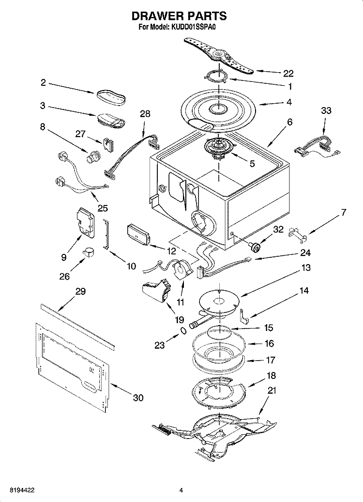 DRAWER PARTS Diagram and Parts List for KUDD01SSPA0  KitchenAid Dishwasher