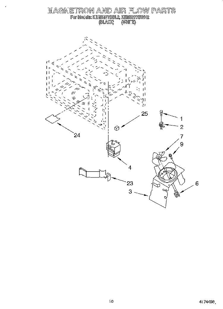 MAGNETRON AND AIR FLOW Diagram and Parts List for KEMS377BWH2  KitchenAid Wall Oven