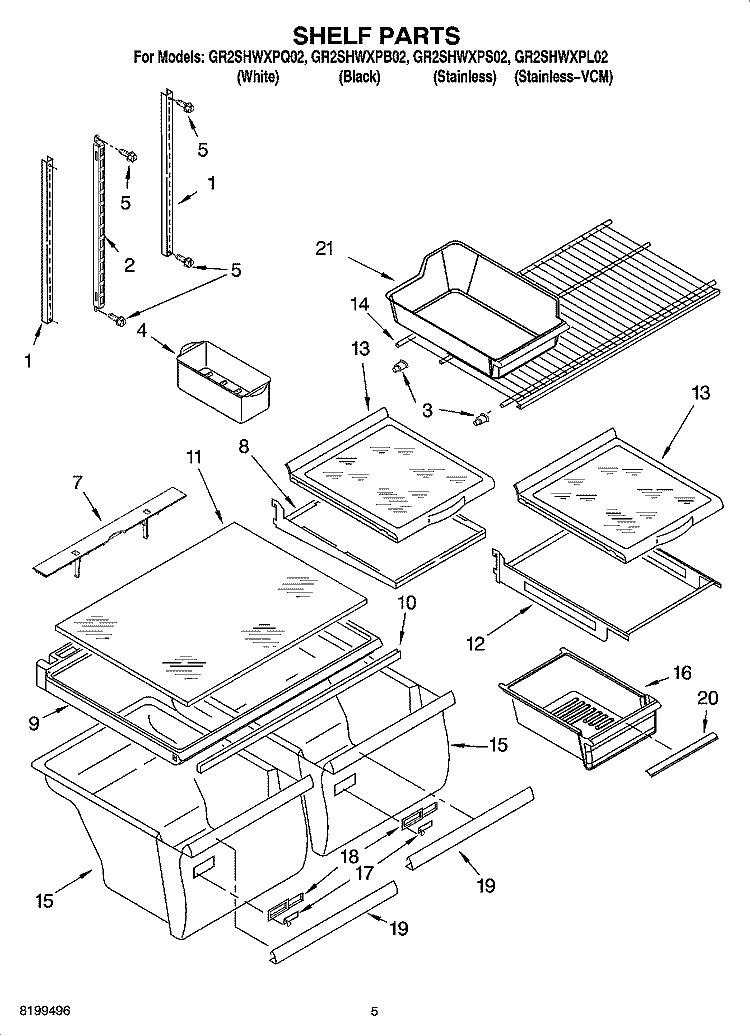 SHELF PARTS Diagram and Parts List for GR2SHWXPS02  Whirlpool Refrigerator