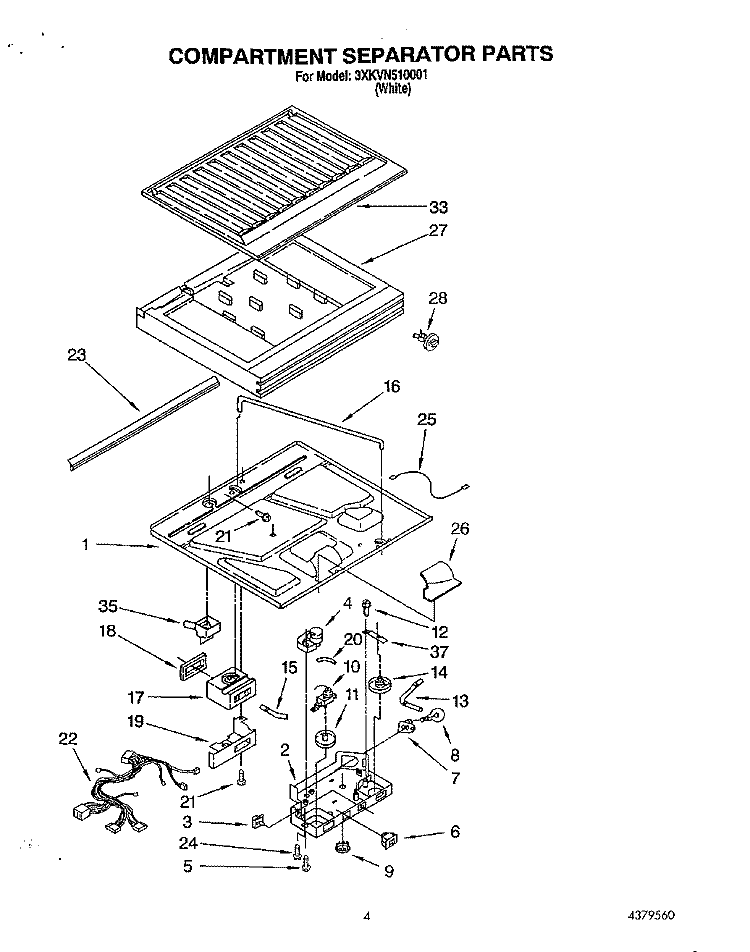 COMPARTMENT SEPARATOR Diagram and Parts List for 3XKVN510001  Whirlpool Refrigerator