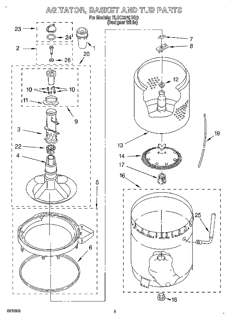 AGITATOR, BASKET AND TUB Diagram and Parts List for 7LSC9245HQ0  Whirlpool Washer