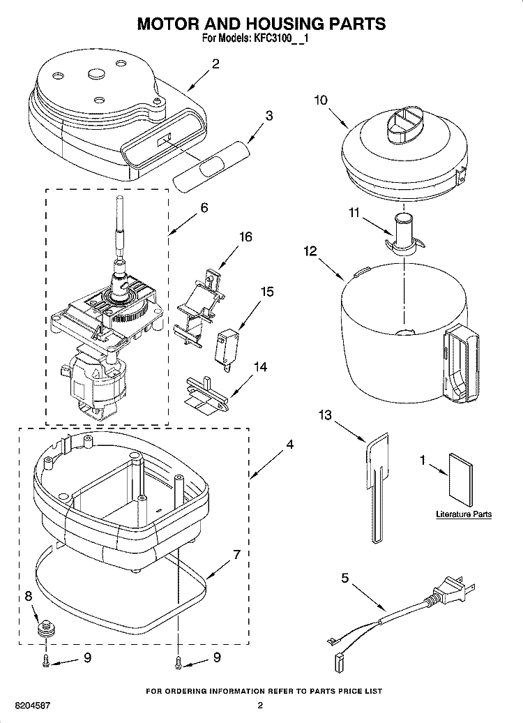 MOTOR AND HOUSING UNIT Diagram and Parts List for KFC3100WH1  KitchenAid Food Processor