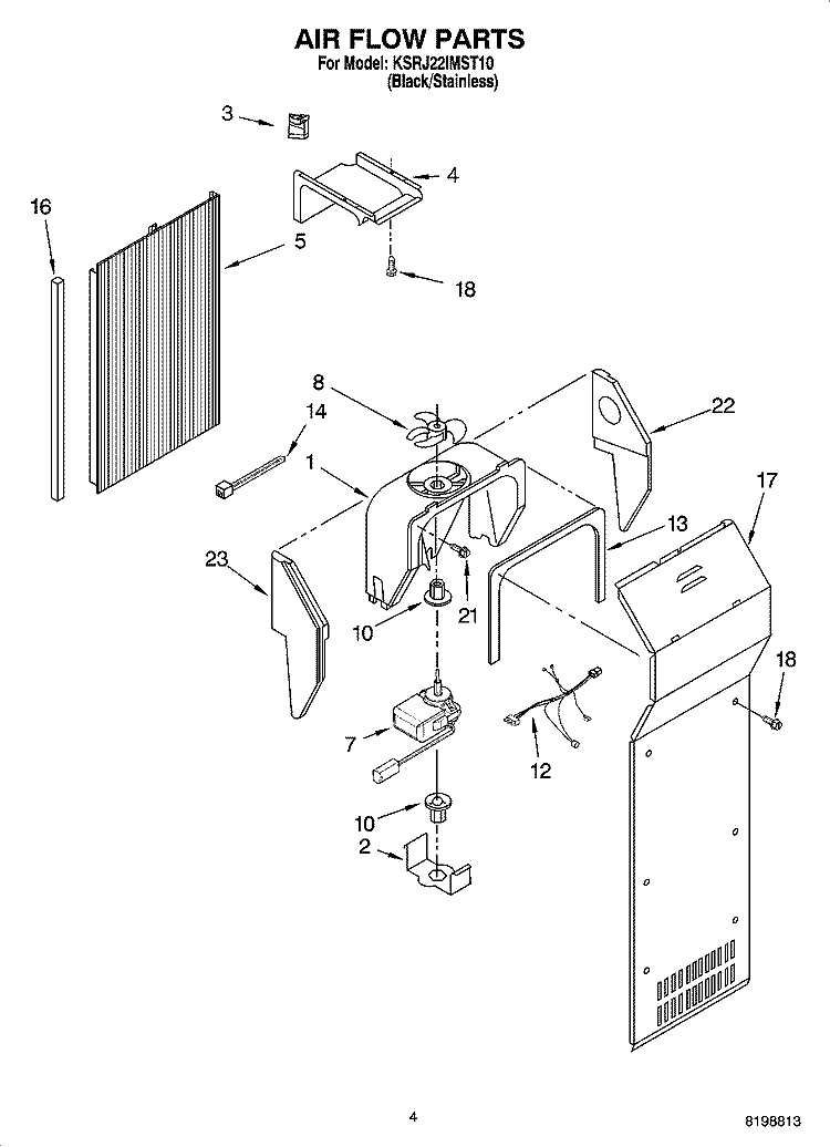 AIR FLOW PARTS Diagram and Parts List for KSRJ22IMST10  KitchenAid Refrigerator