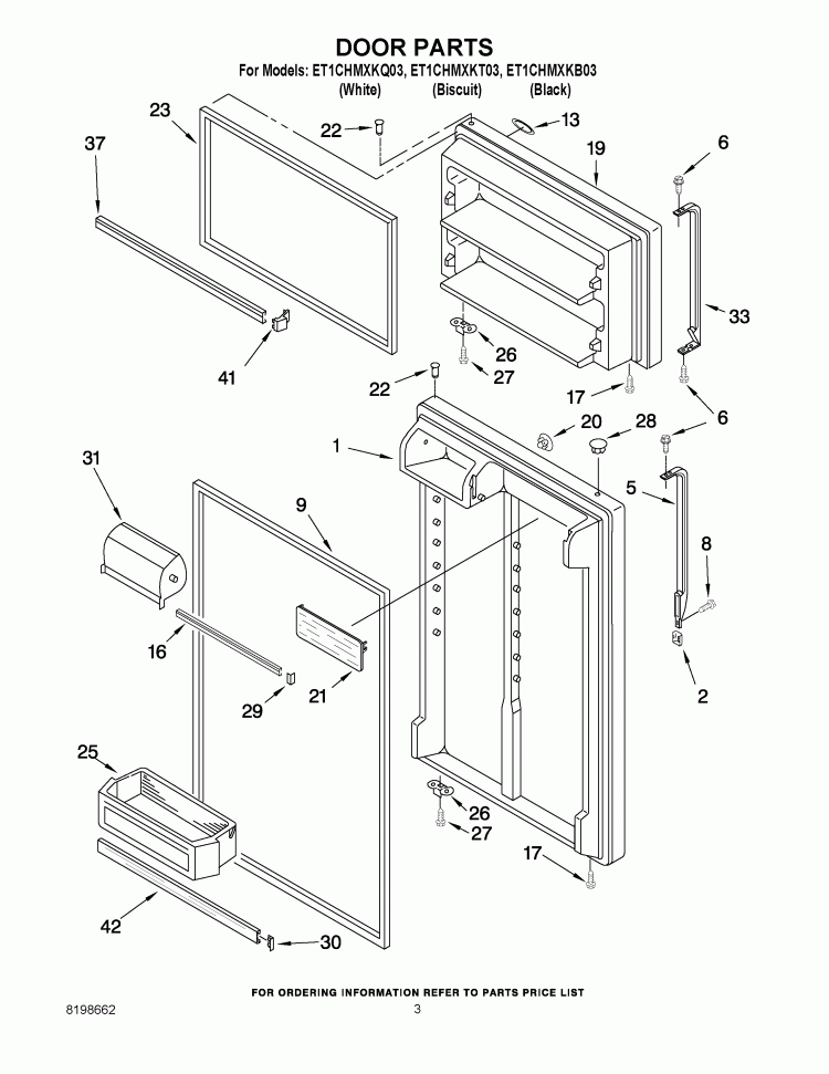 DOOR PARTS Diagram and Parts List for ET1CHMXKQ03  Whirlpool Refrigerator