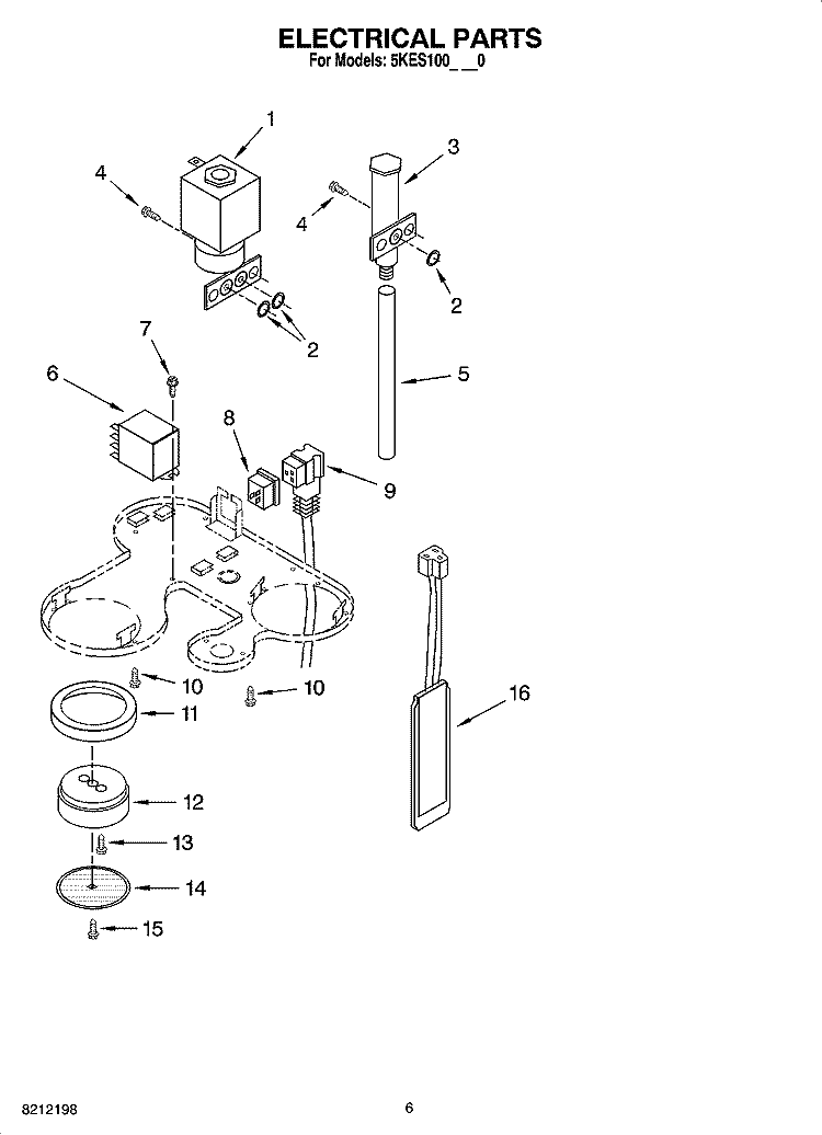 ELECTRICAL PARTS Diagram and Parts List for 5KES100SOB0  KitchenAid Coffee Maker