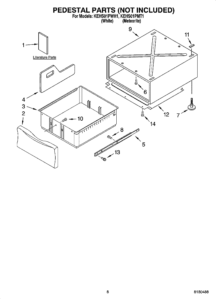 PEDESTAL PARTS (NOT INCLUDED), OPTIONAL PARTS (NOT INCLUDED) Diagram and Parts List for KEHS01PWH1  KitchenAid Dryer