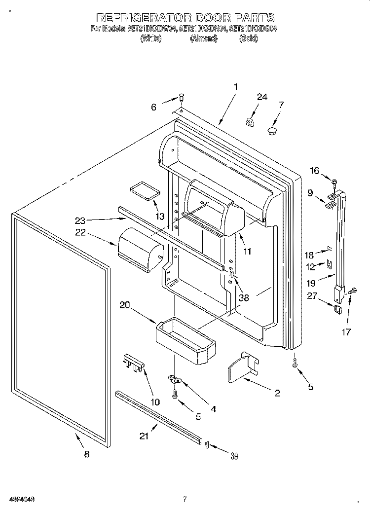 REFRIGERATOR DOOR Diagram and Parts List for 8ET21DKXDG04  Whirlpool Refrigerator