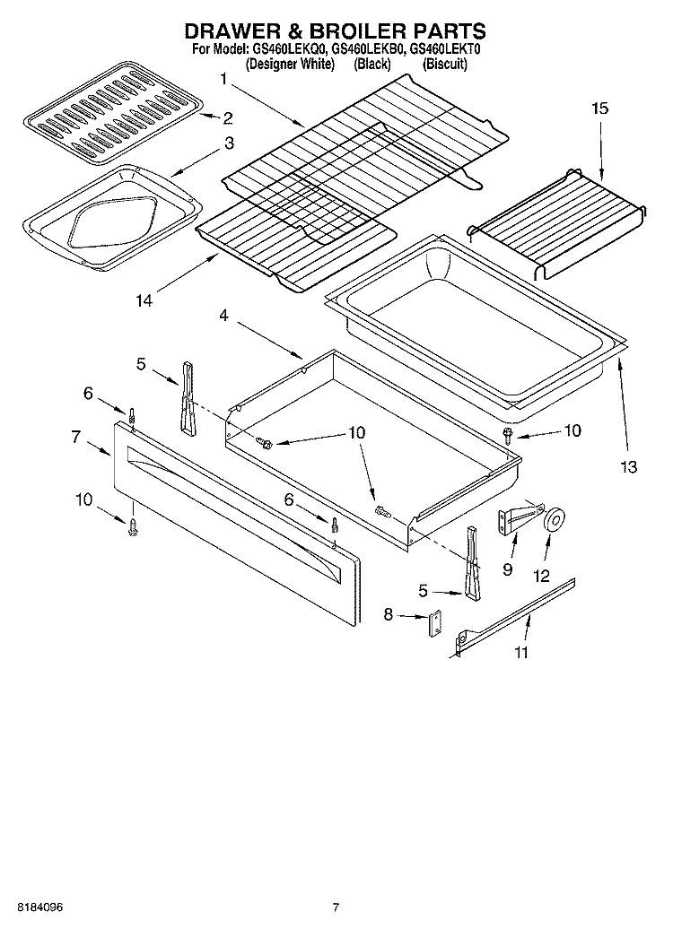 DRAWER & BROILER Diagram and Parts List for GS460LEKB0  Whirlpool Range
