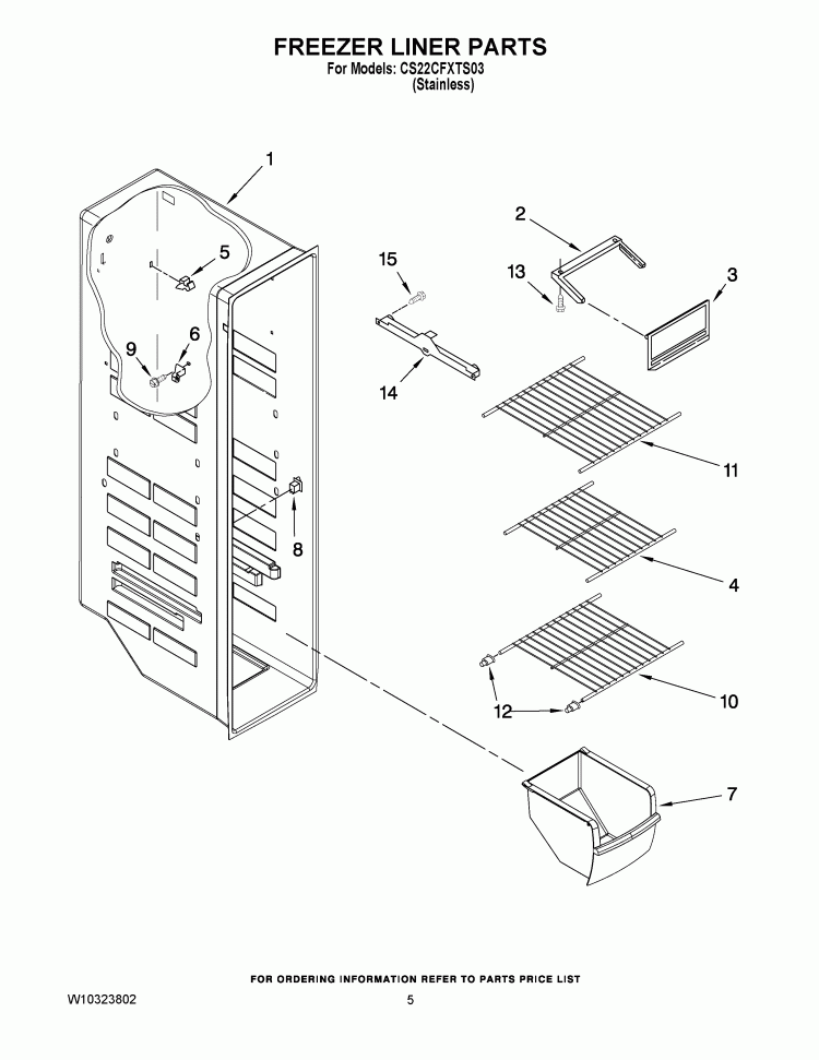 FREEZER LINER PARTS Diagram and Parts List for CS22CFXTS03  Crosley Refrigerator