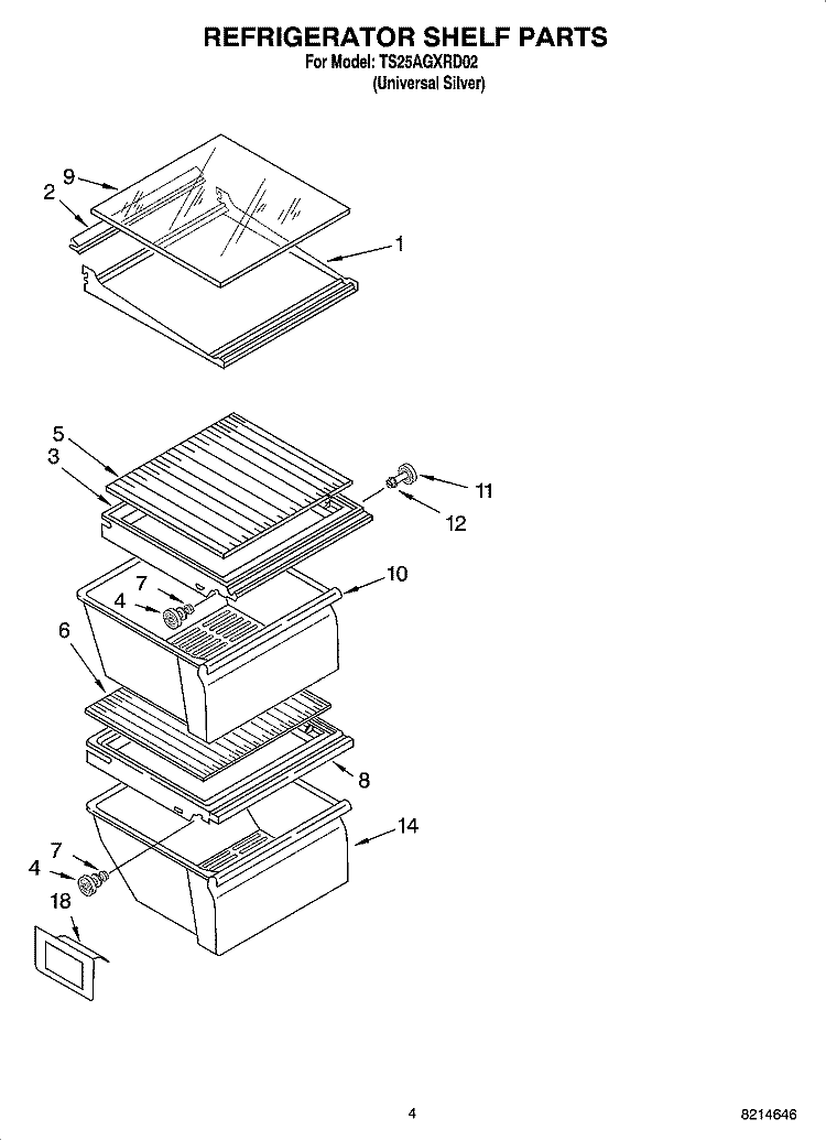 REFRIGERATOR SHELF PARTS Diagram and Parts List for TS25AGXRD02  Estate Refrigerator