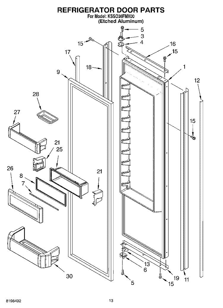 REFRIGERATOR DOOR PARTS Diagram and Parts List for KSSO36FMX00  KitchenAid Refrigerator