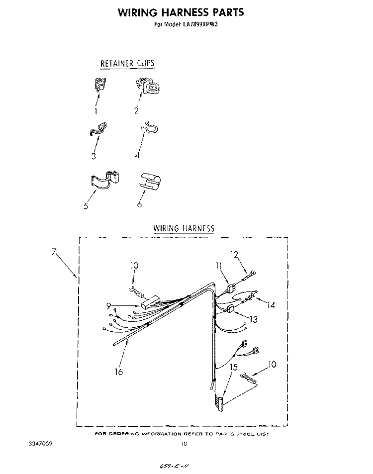 WIRING HARNESS Diagram and Parts List for LA7899XPW3  Whirlpool Washer