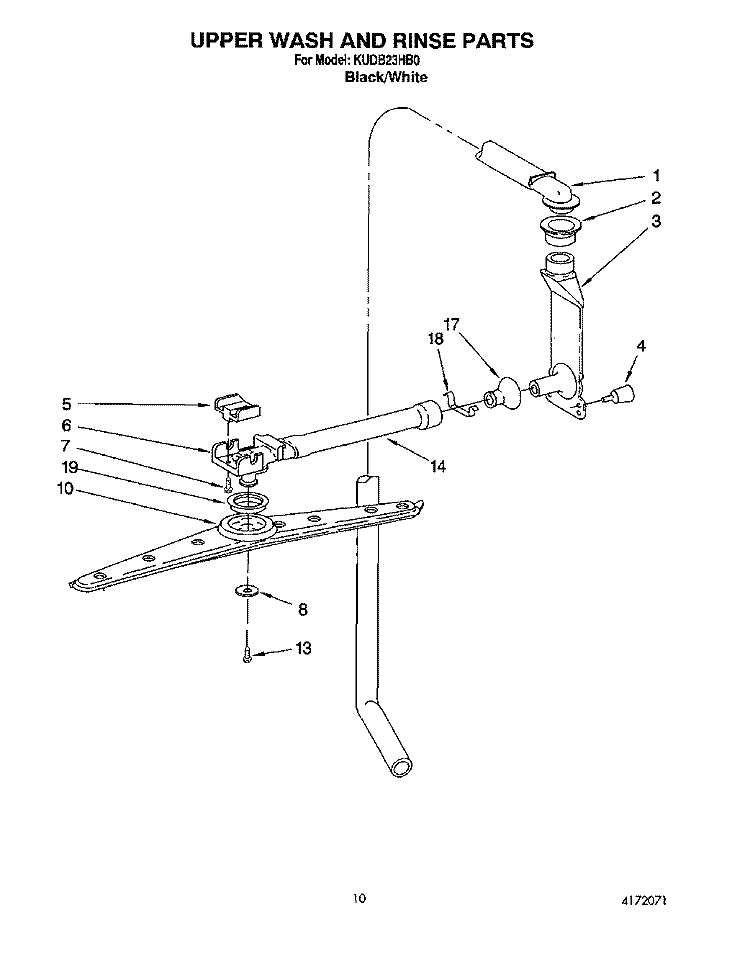 UPPER WASH AND RINSE Diagram and Parts List for KUDB23HB0  KitchenAid Dishwasher
