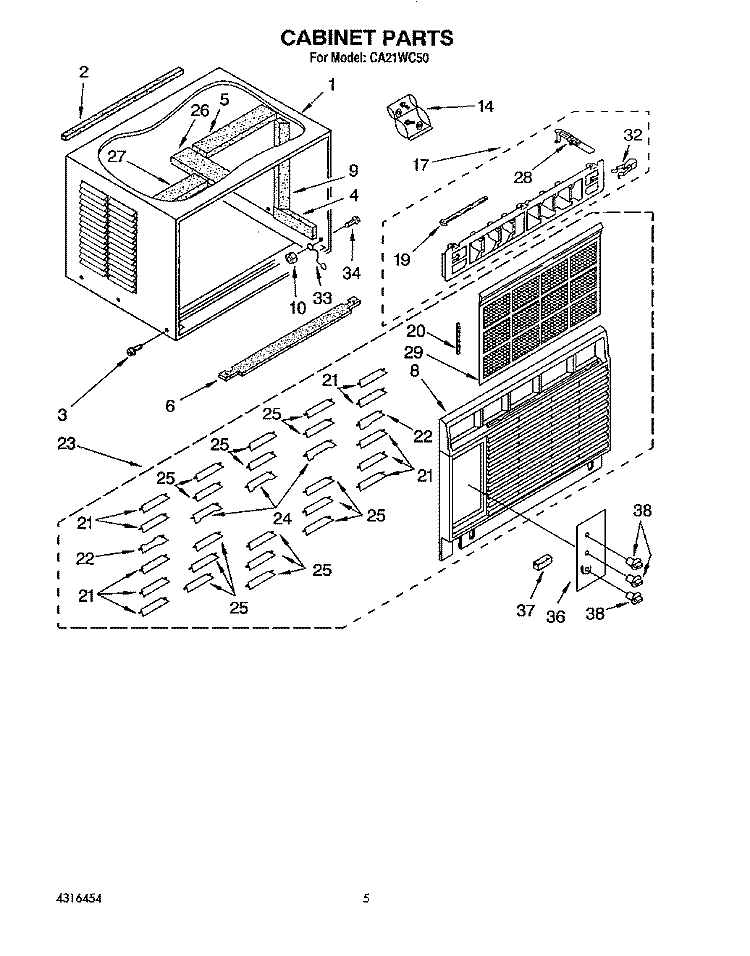 CABINET Diagram and Parts List for CA21WC50  Crosley Air Conditioner
