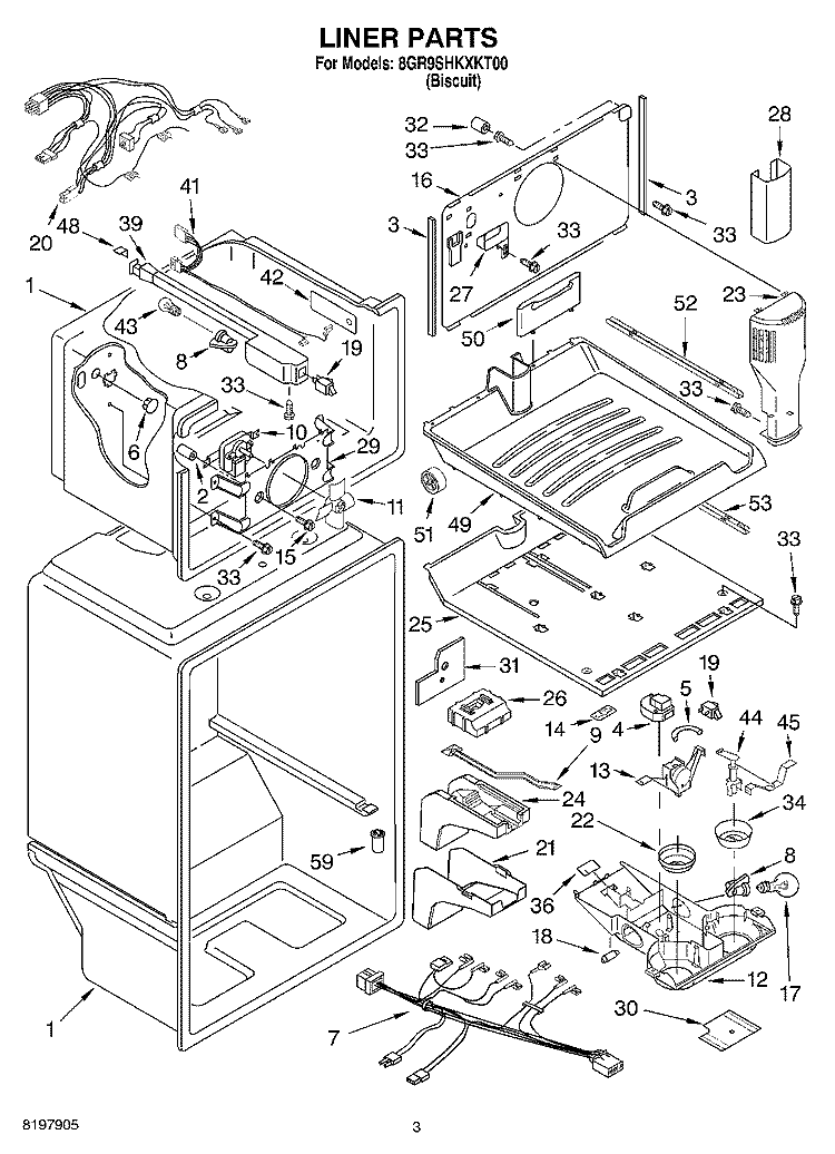 LINER Diagram and Parts List for 8GR9SHKXKT00  Whirlpool Refrigerator