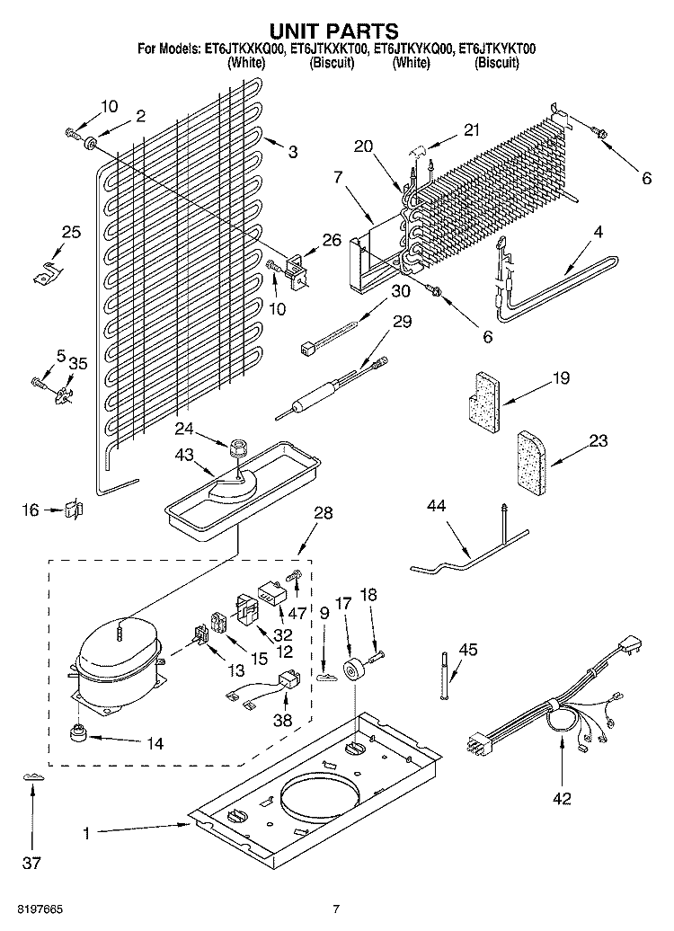 UNIT Diagram and Parts List for ET6JTKYKT00  Whirlpool Refrigerator