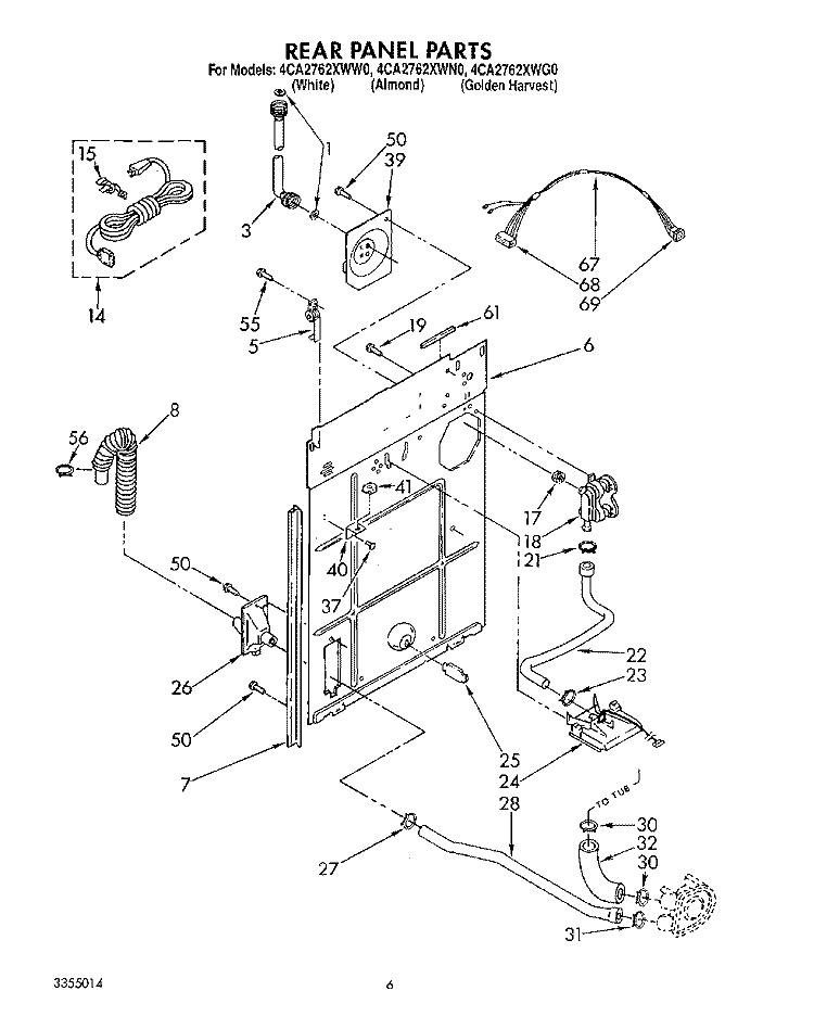 REAR PANEL Diagram and Parts List for 4CA2762XWW0  Whirlpool Washer