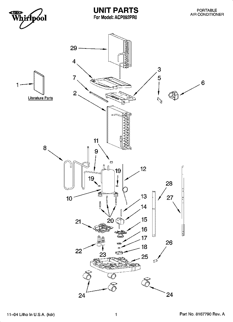 UNIT PARTS Diagram and Parts List for ACP092PR0  Whirlpool Air Conditioner