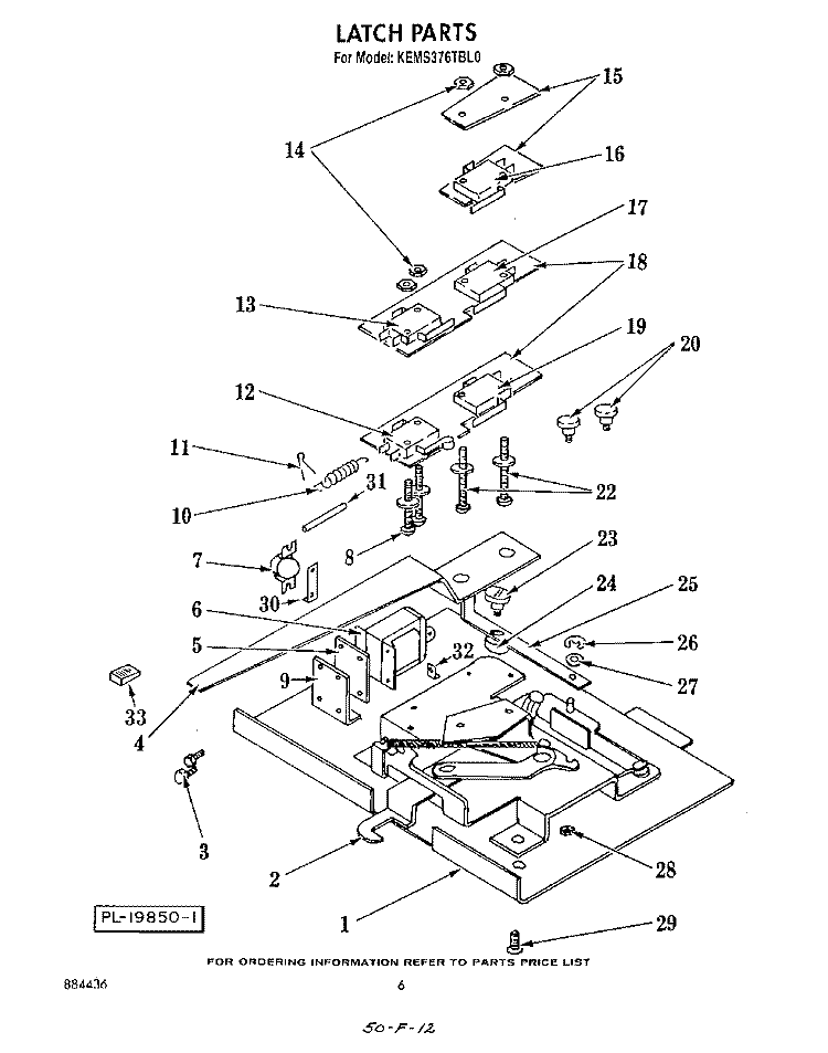 LATCH Diagram and Parts List for KEMS376TWH0  KitchenAid Microwave Oven Combo