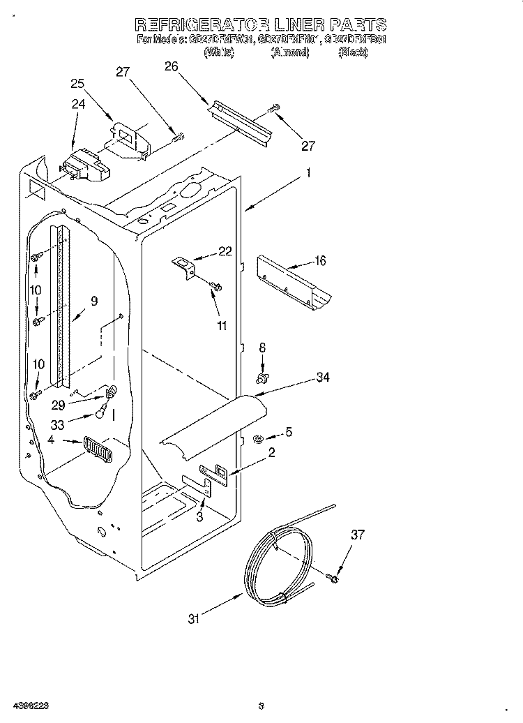 REFRIGERATOR LINER Diagram and Parts List for GD27DFXFW01  Whirlpool Refrigerator