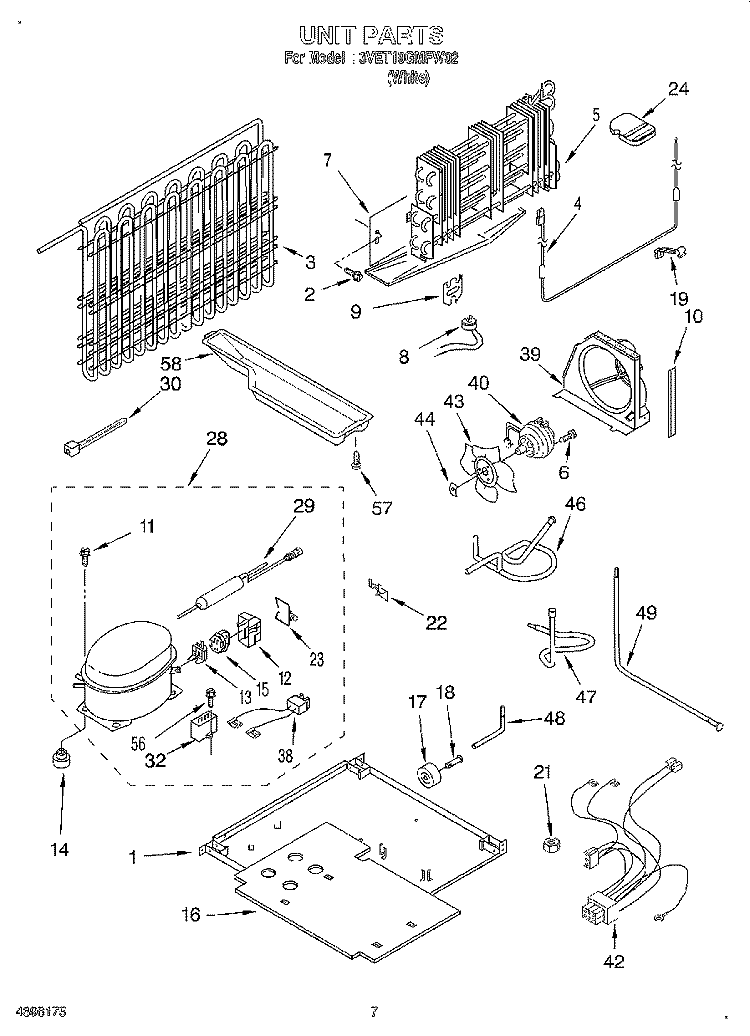 UNIT Diagram and Parts List for 3VET19GMFW02  Whirlpool Refrigerator