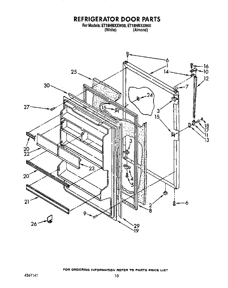 REFRIGERATOR DOOR Diagram and Parts List for ET18HMXXN00  Whirlpool Refrigerator