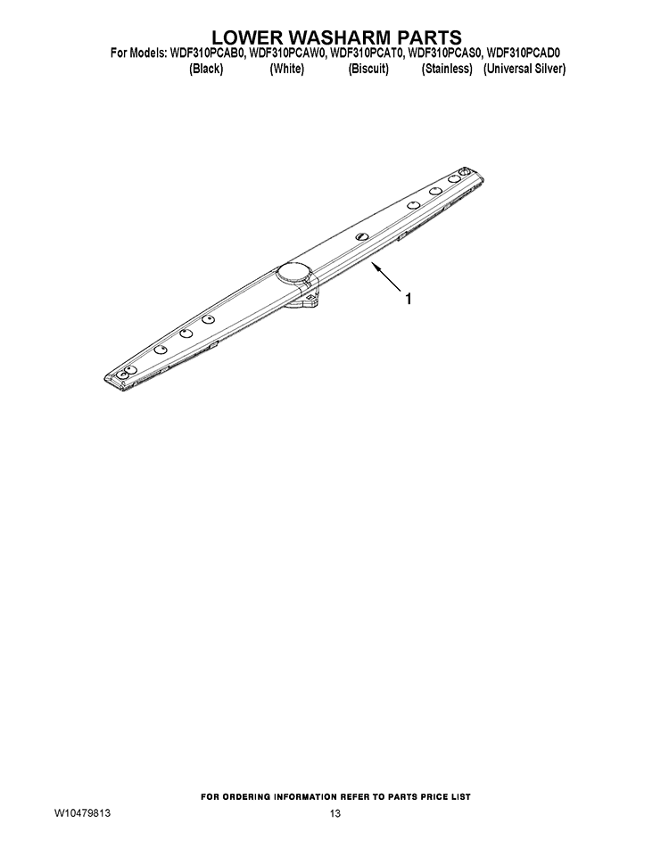 LOWER WASHARM PARTS Diagram and Parts List for WDF310PCAT0  Whirlpool Dishwasher