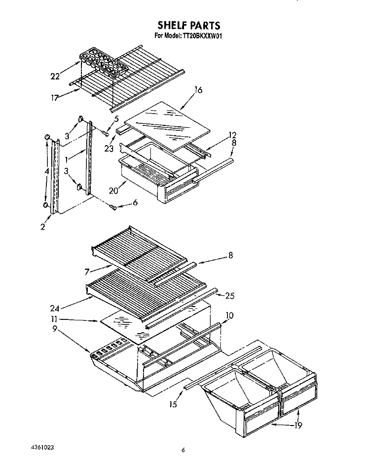 SHELF Diagram and Parts List for TT20BKXXW01  Whirlpool Refrigerator