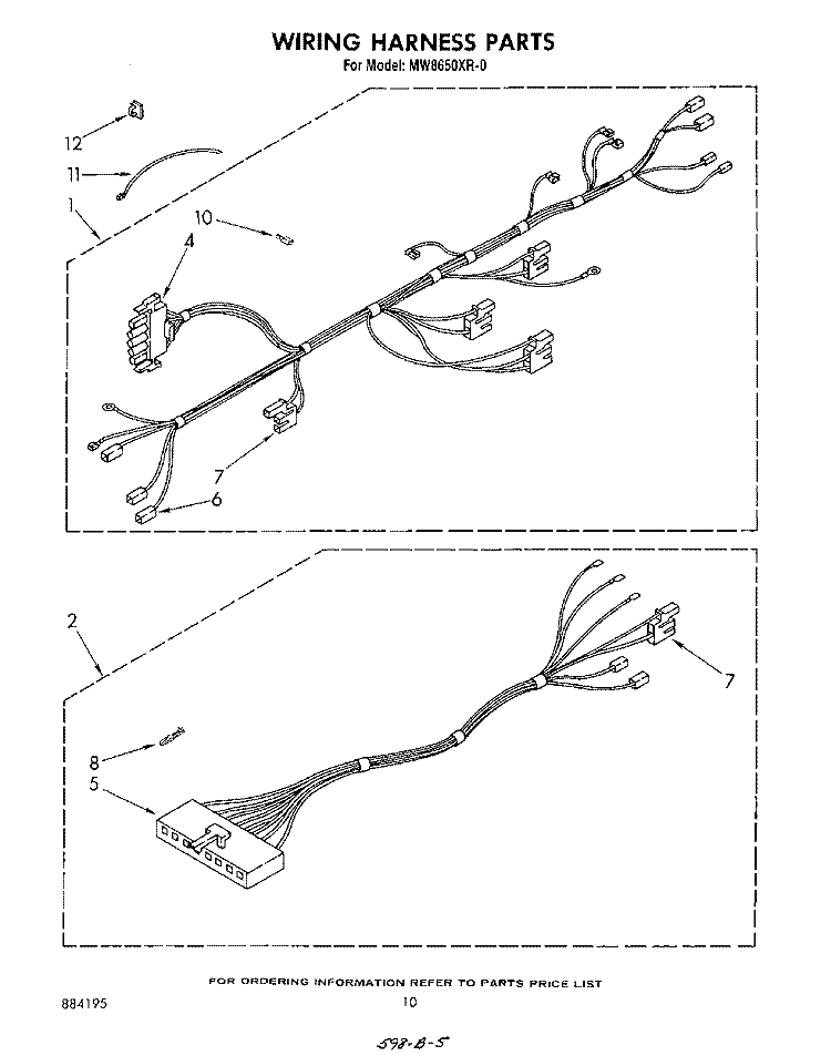 WIRING HARNESS , LITERATURE AND OPTIONAL Diagram and Parts List for MW8650XR0  Whirlpool Microwave