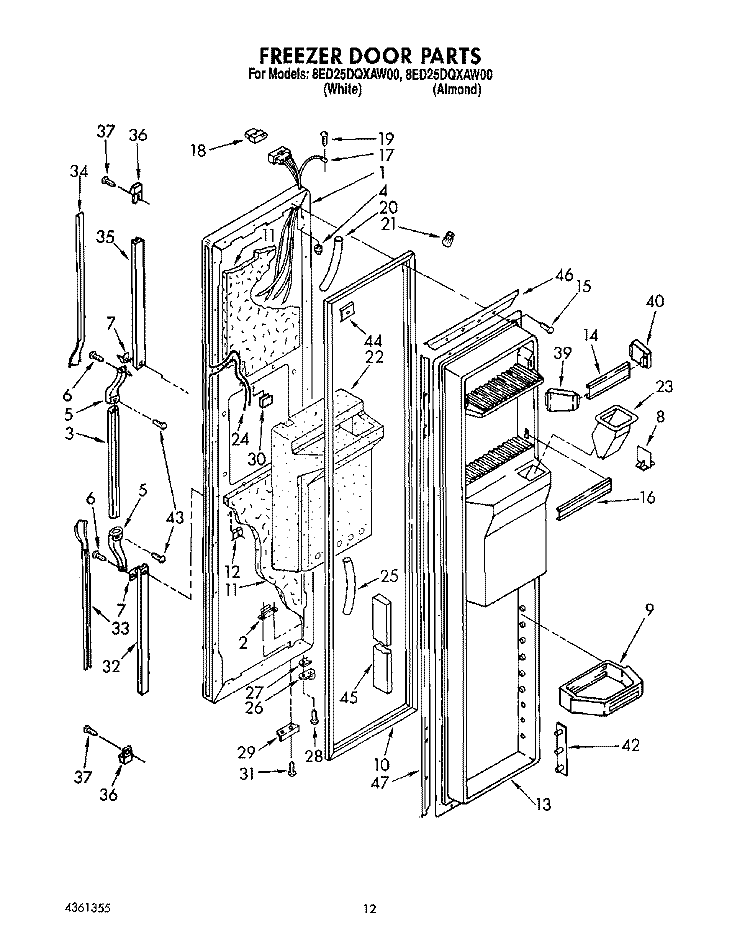 FREEZER DOOR Diagram and Parts List for 8ED25DQXAN00  Whirlpool Refrigerator