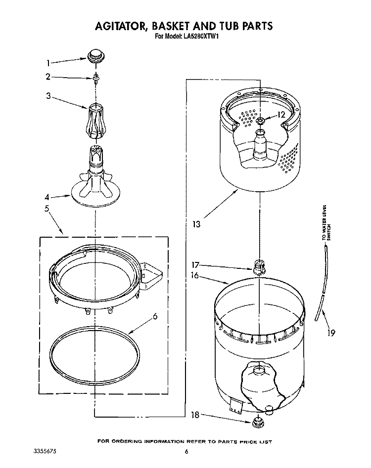 AGITATOR, BASKET AND TUB Diagram and Parts List for LA5280XTW1  Whirlpool Washer