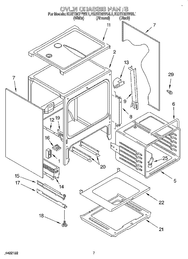 OVEN CHASSIS Diagram and Parts List for KGST307FAL1  KitchenAid Range